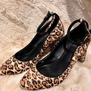 White House Black Market Calf Hair Leopard Print Heels